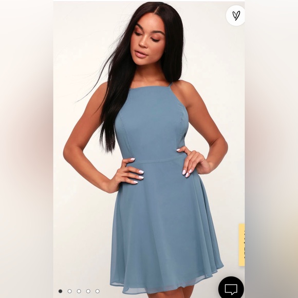 Letter of Love Slate Blue Backless Skater Dress - Picture 3 of 5
